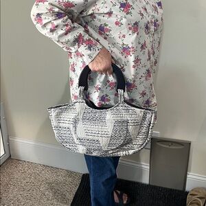 Stylish Navy and Gray Women's Handbag Hand Sewn